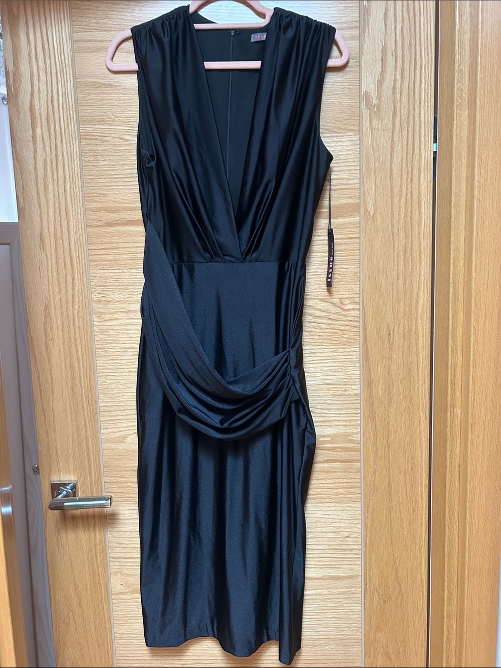 Issue New York Black V-Neck Ruched Midi Dress